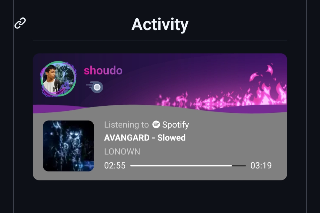 My GitHub profile showing live Discord and Spotify activity