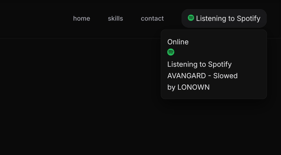 My website desktop view showing Discord status in navbar
